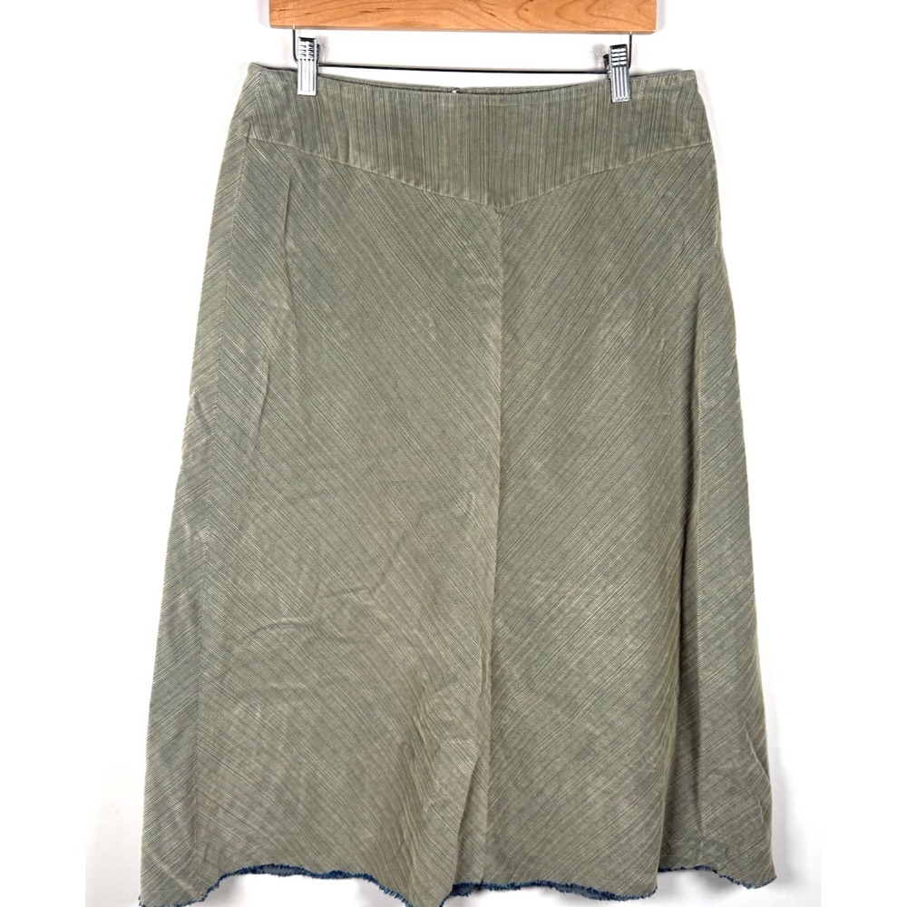 Vintage Y2K Skirt 16W Sage Green Bias Cut Raw Hem Coastal Grandmother Lagenlook